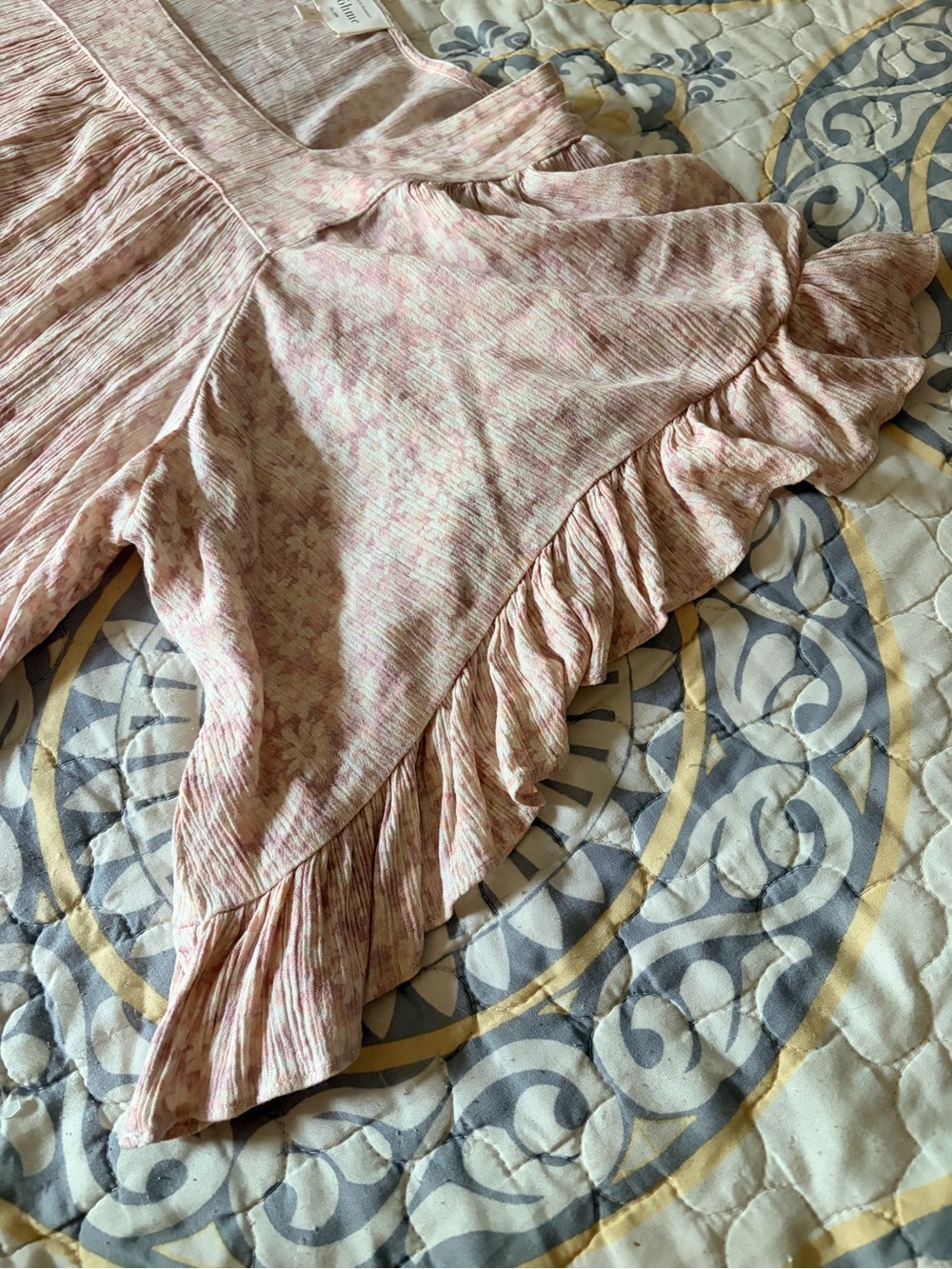 Bohme Pink Feminine Floral Pleated Square-Neck Womens Blouse Top, Small - Picture 6 of 10